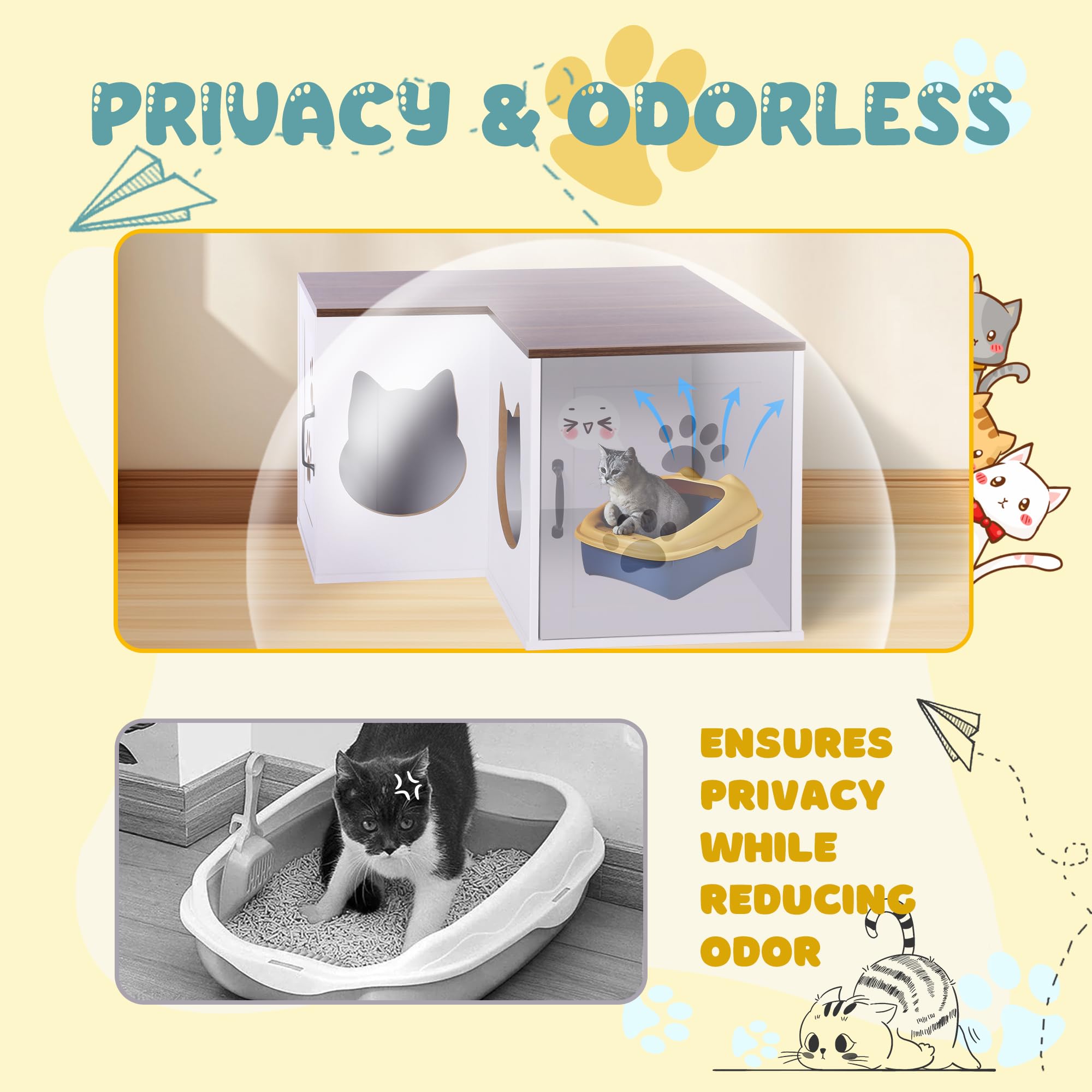 Charmeleon Cat Litter Box Enclosure, Corner Litter Box Furniture Hidden, Large Wooden Cat Washroom With Condo, Double Kitty Litt